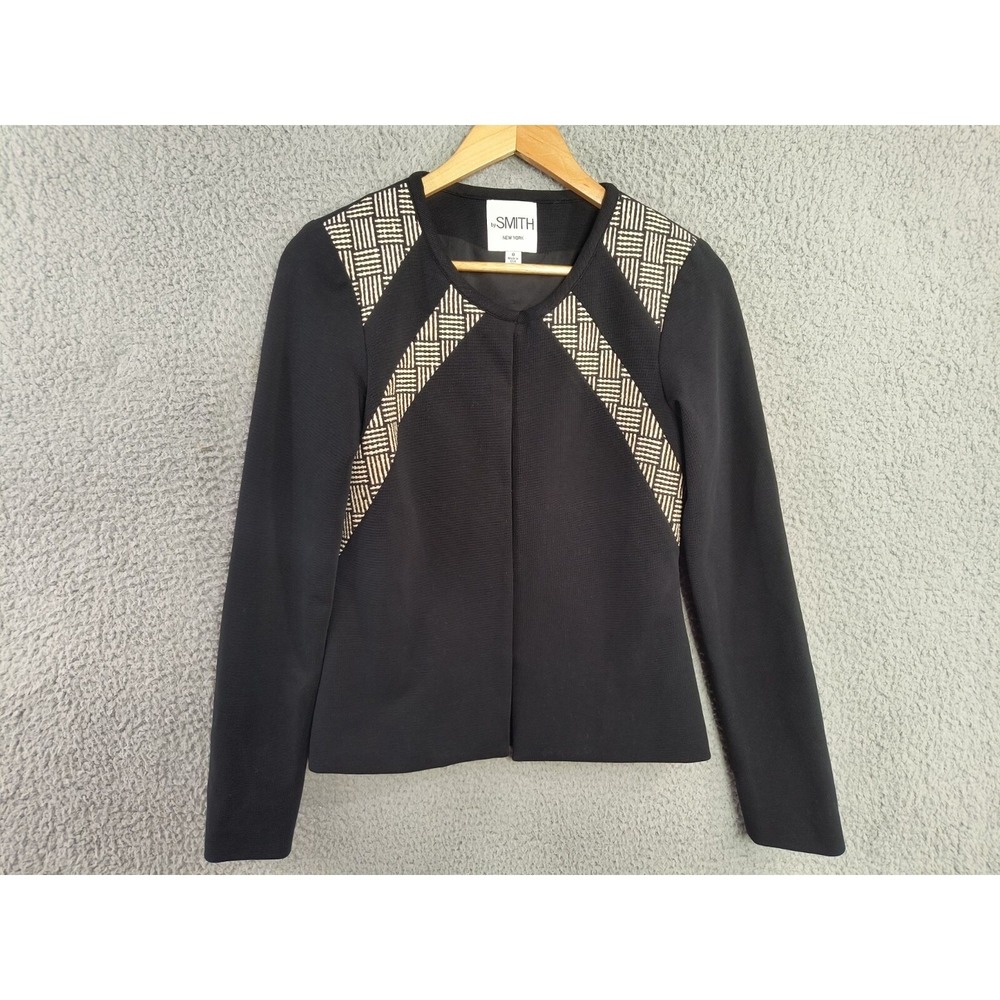 By Smith New York‎ USA Black Geometric Panel Hook Front Designer Jacket Size 0 - Picture 2 of 13